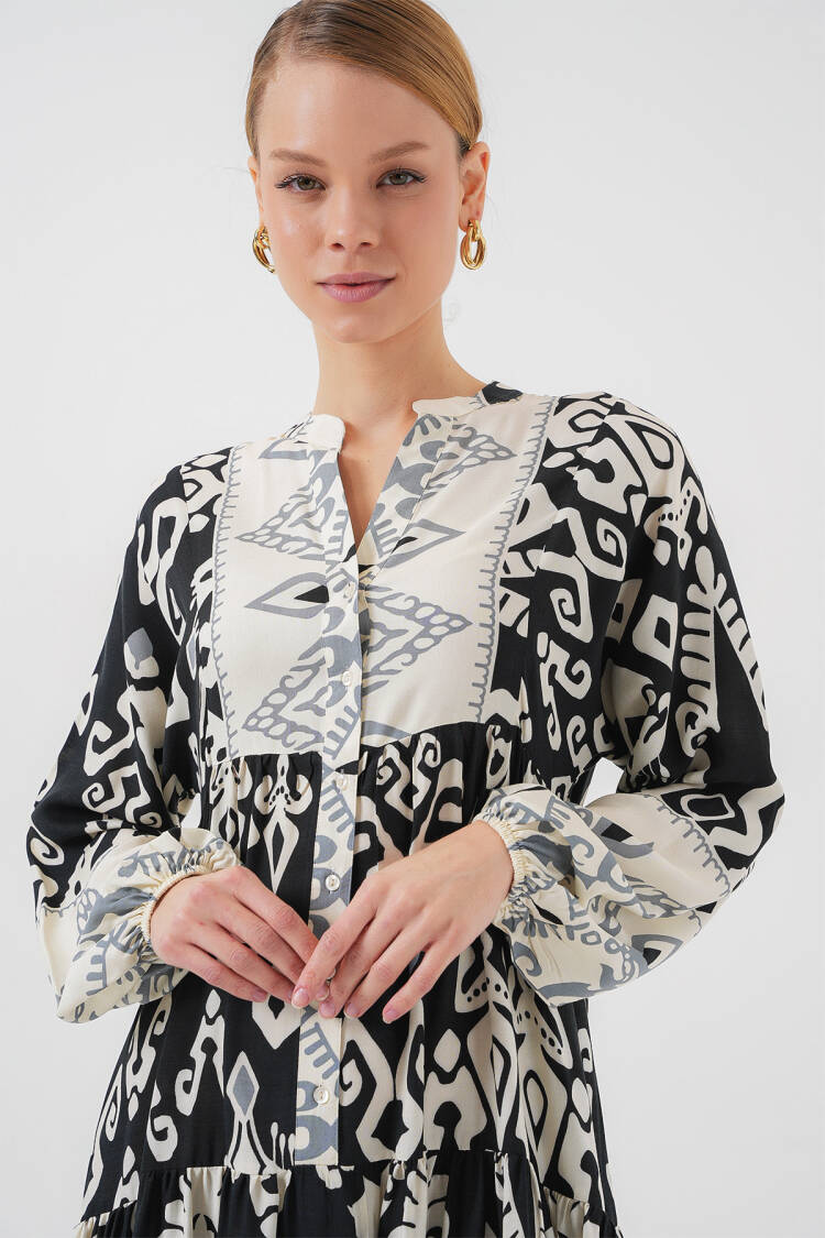 Ethnic Kaftan Dress With Grandad Neck