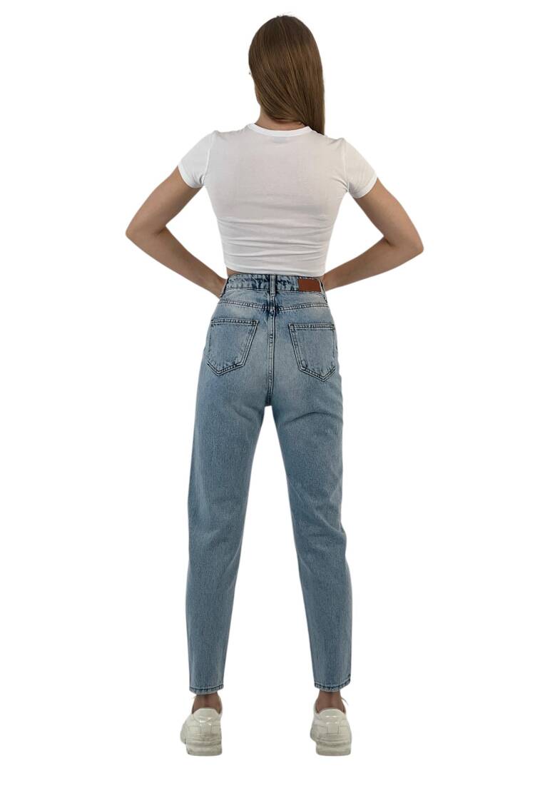 Blue Mom Jeans High Waist Straight Leg Buttoned