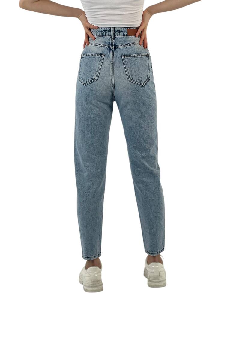 Blue Mom Jeans High Waist Straight Leg Buttoned