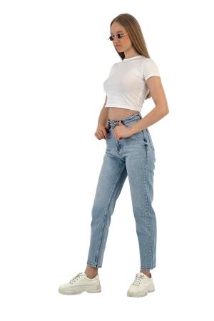 Blue Mom Jeans High Waist Straight Leg Buttoned - Brand: MISS POEM - Women's Clothing Wholesale - Globality Store