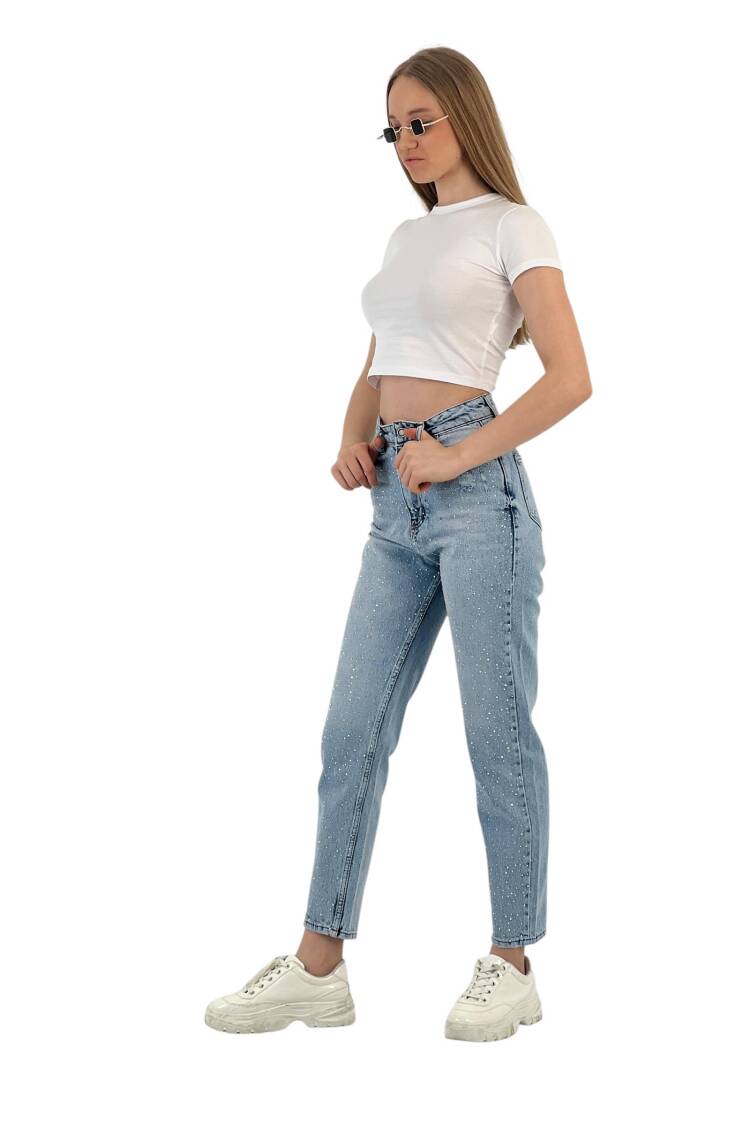 Blue Mom Jeans High Waist Straight Leg Buttoned
