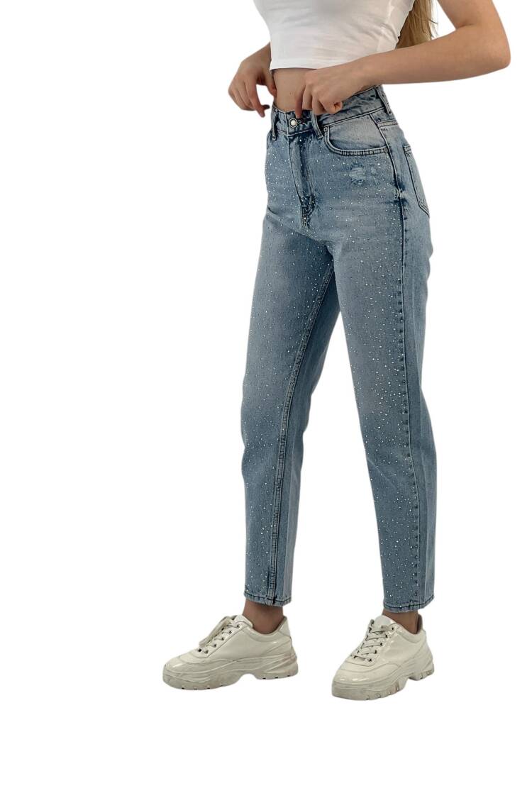 Blue Mom Jeans High Waist Straight Leg Buttoned