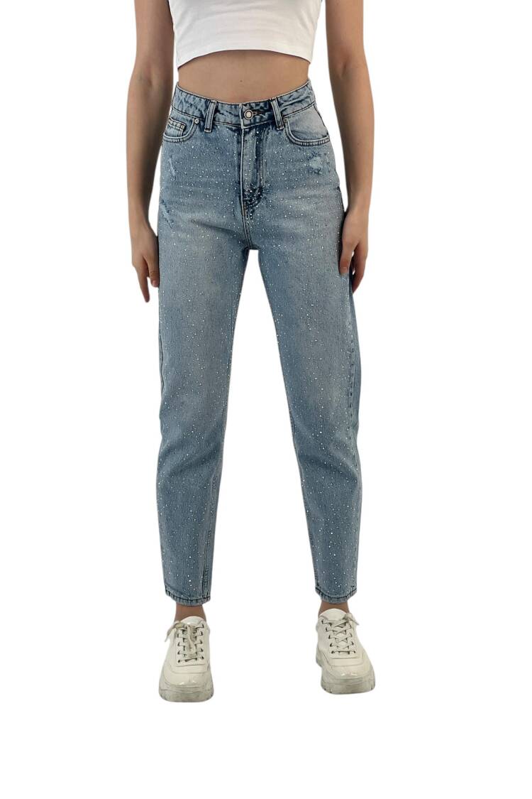Blue Mom Jeans High Waist Straight Leg Buttoned - Brand: MISS POEM - Women's Clothing Wholesale - Globality Store