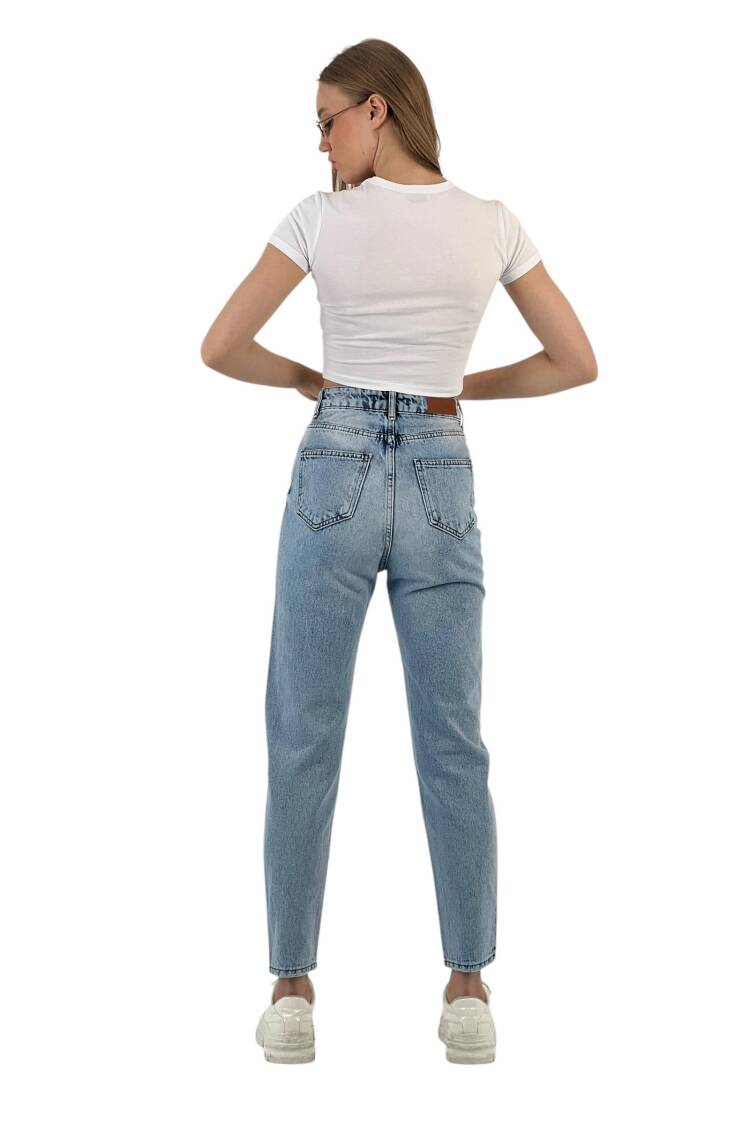Blue Mom Jeans High Waist Straight Leg Buttoned