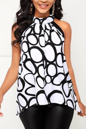 Black Sleeveless High Neck Casual Blouse - Brand: Janes - Women's Clothing Wholesale - Globality Store