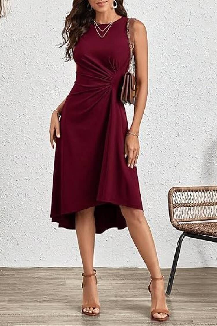ClaretFit And Flare Sleeveless Midi Dress - Brand: Janes - Women's Clothing Wholesale - Globality Store