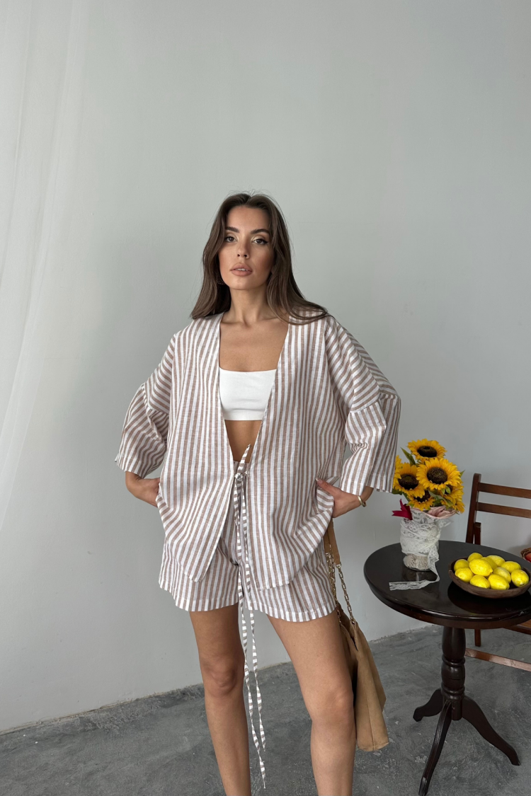 Oversized Striped Set With Tie Closure - Brand: Ello - Women's Clothing Wholesale - Globality Store