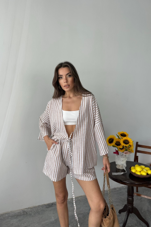 Oversized Striped Set With Tie Closure - Brand: Ello - Women's Clothing Wholesale - Globality Store