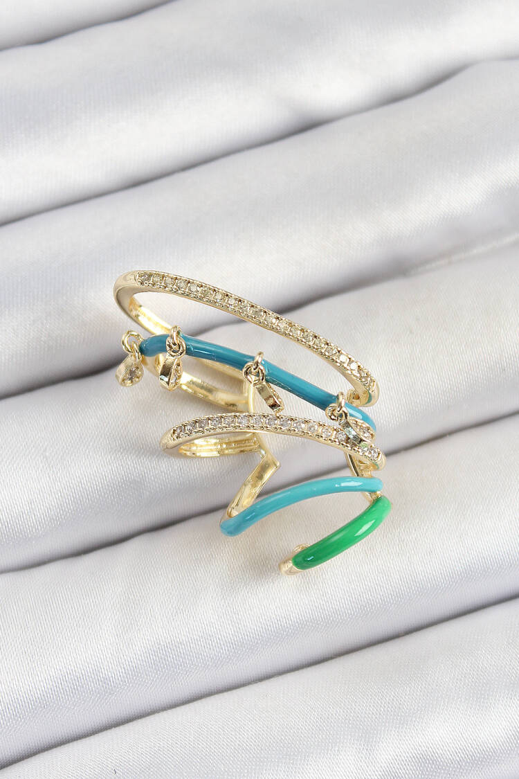 Blue Green Compression Right Cartilage Gold Color Women's Earrings With Brass Zircon Stone - Brand: Ebijuteri - Women's Clothing Wholesale - Globality Store