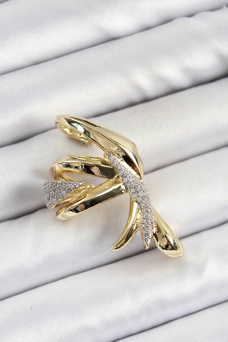 Brass Zircon Stone Compression Right Cartilage Gold Color Women's Earrings - Brand: Ebijuteri - Women's Clothing Wholesale - Globality Store