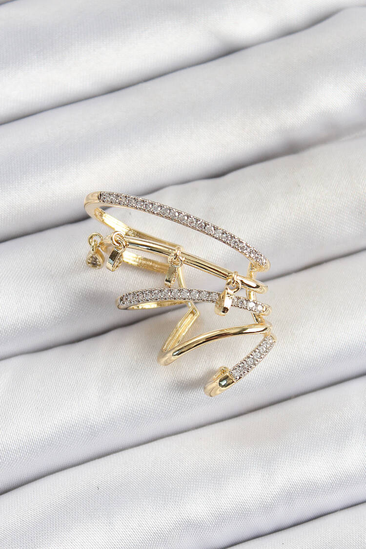 Brass Zircon Stone Compression Right Cartilage Gold Color Women's Earrings - Brand: Ebijuteri - Women's Clothing Wholesale - Globality Store