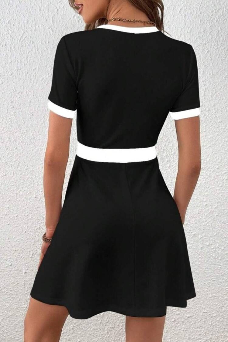 Black Elegant A-Line Mini Dress With Short Sleeves