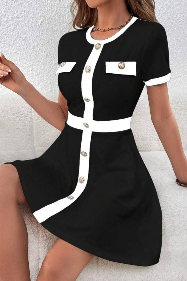 Black Elegant A-Line Mini Dress With Short Sleeves - Brand: Janes - Women's Clothing Wholesale - Globality Store