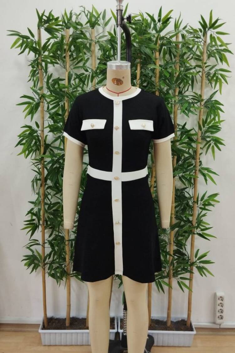 Black Elegant A-Line Mini Dress With Short Sleeves