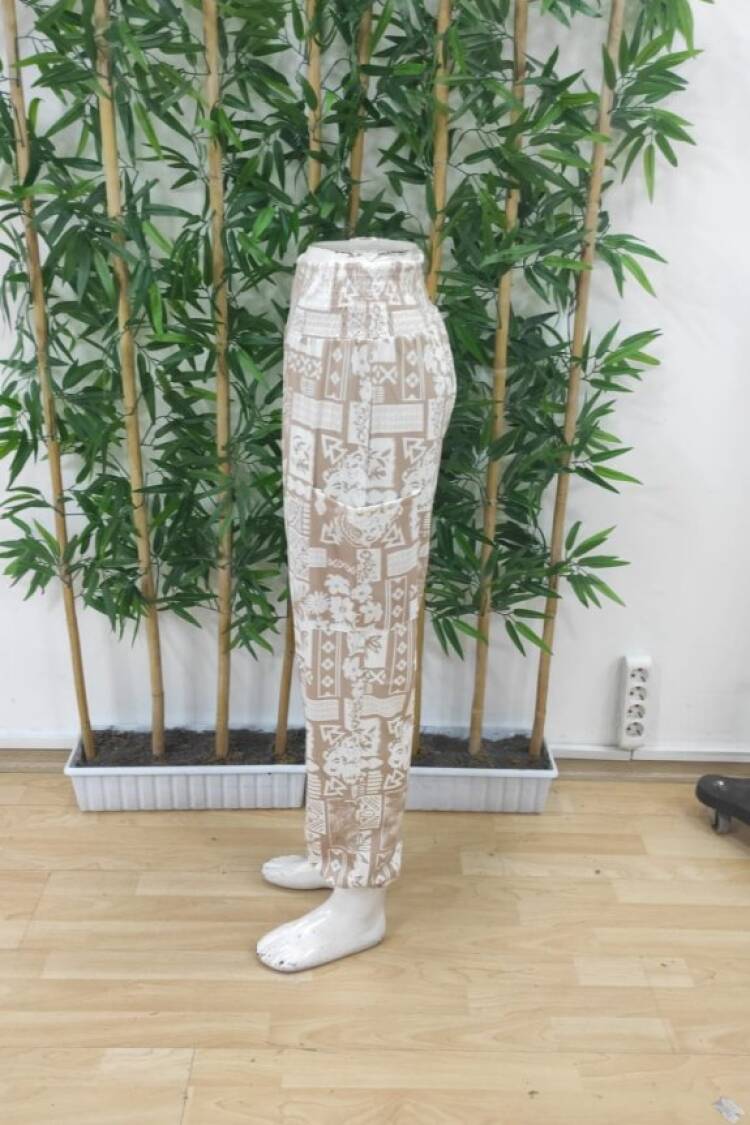 Beige Parachute Pants With Floral & Geometric Patterns