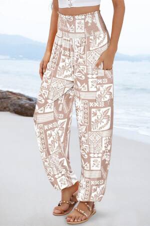 Beige Parachute Pants With Floral & Geometric Patterns - Brand: Janes - Women's Clothing Wholesale - Globality Store