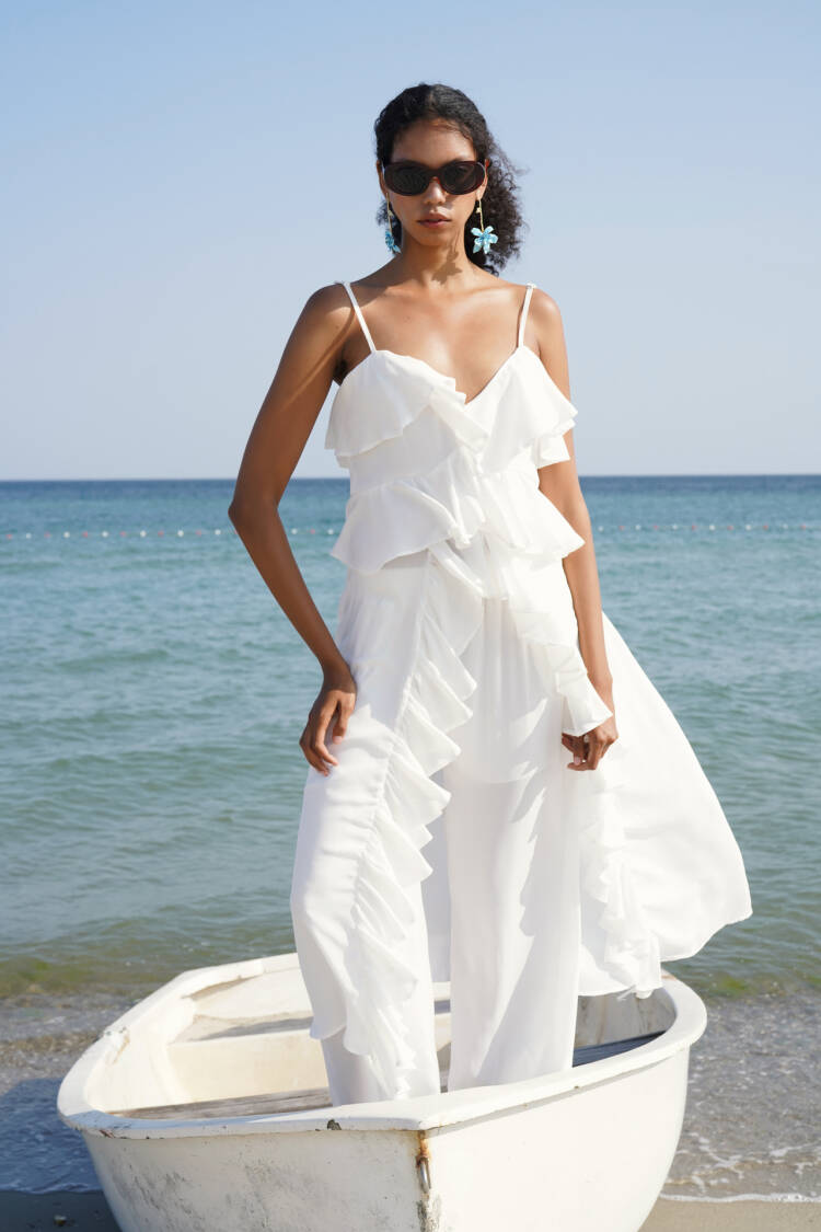 Blouse With V-Neck And Cap Sleeves