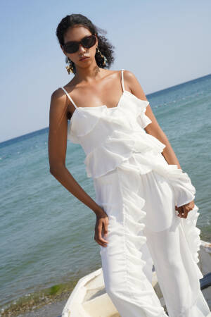 Blouse With V-Neck And Cap Sleeves