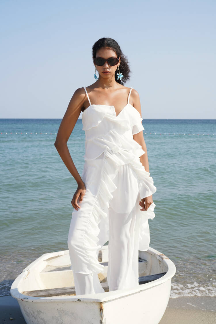 Blouse With V-Neck And Cap Sleeves