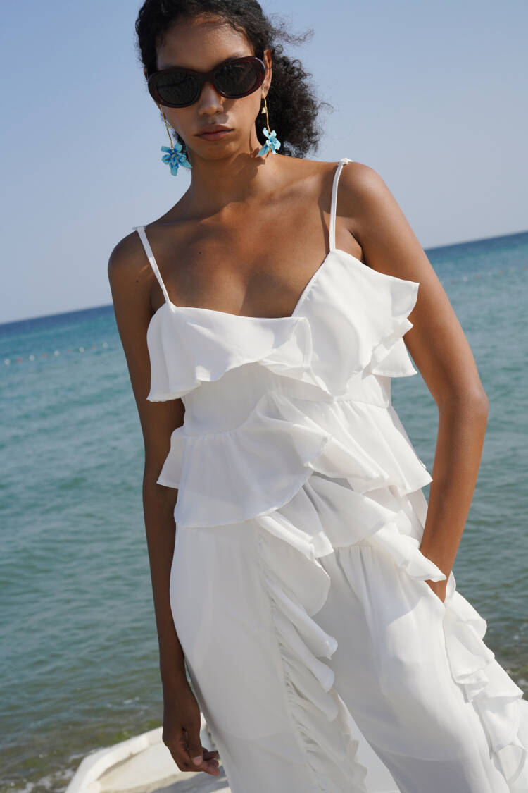 Blouse With V-Neck And Cap Sleeves