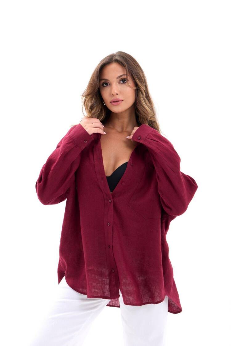 Oversized V-Neck Long Sleeve Shirt - Brand: Fame - Women's Clothing Wholesale - Globality Store