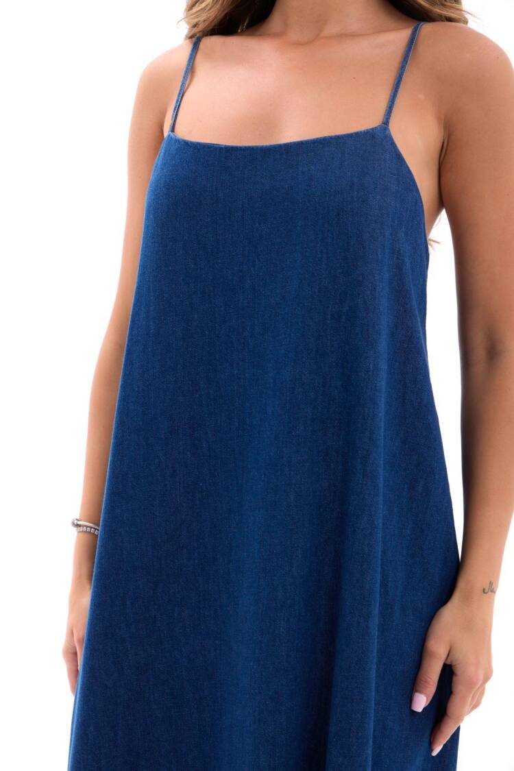 Blue Maxi Slip Dress With Square Neck