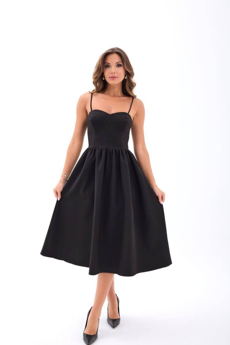 Black Elegant Fit And Flare Dress - Brand: Fame - Women's Clothing Wholesale - Globality Store
