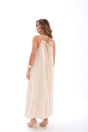 Beige Elegant Maxi Slip Dress With V-Neck - Brand: Fame - Women's Clothing Wholesale - Globality Store