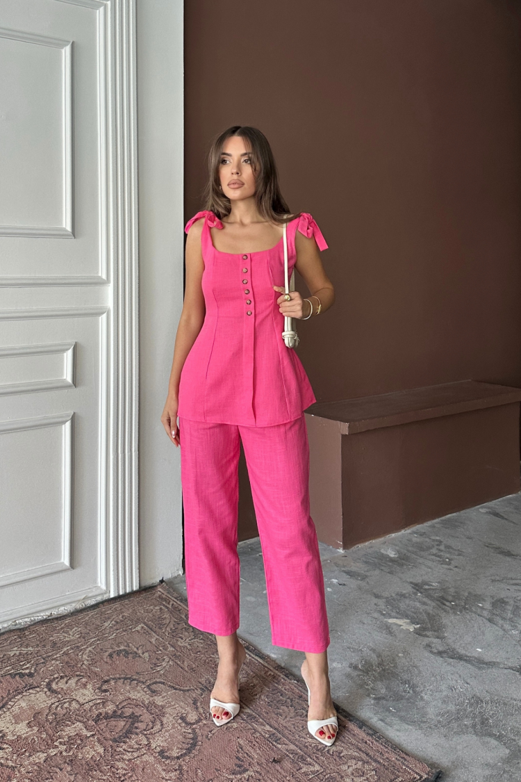 Pink Elegant Casual Set With Cigarette Cropped Pants - Brand: Ello - Women's Clothing Wholesale - Globality Store