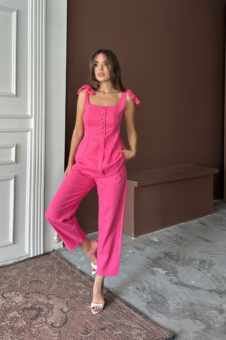 Pink Elegant Casual Set With Cigarette Cropped Pants