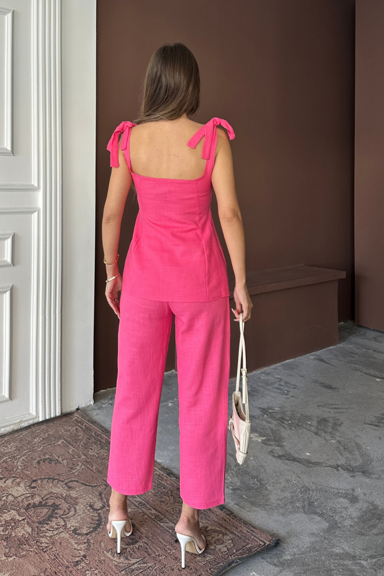 Pink Elegant Casual Set With Cigarette Cropped Pants