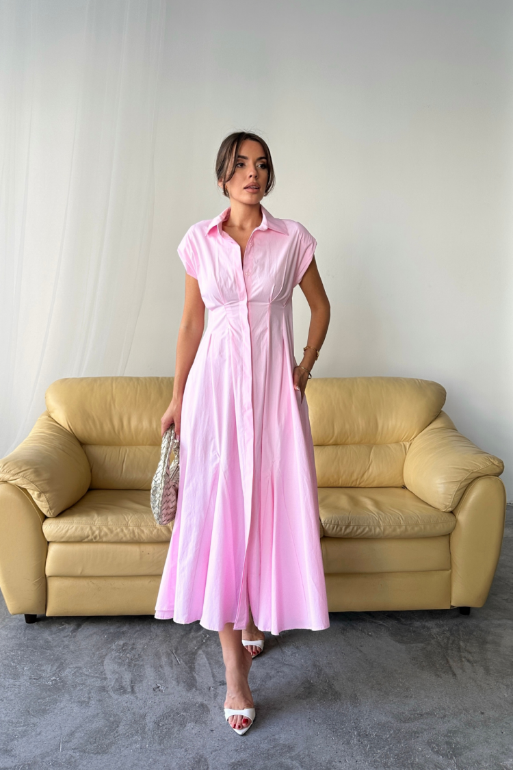 ElegantMidi Shirt Dress With Cap Sleeves - Brand: Ello - Women's Clothing Wholesale - Globality Store