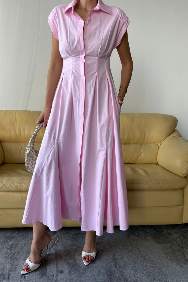 ElegantMidi Shirt Dress With Cap Sleeves