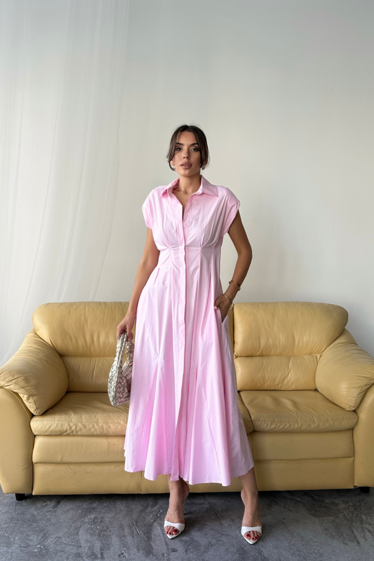 ElegantMidi Shirt Dress With Cap Sleeves