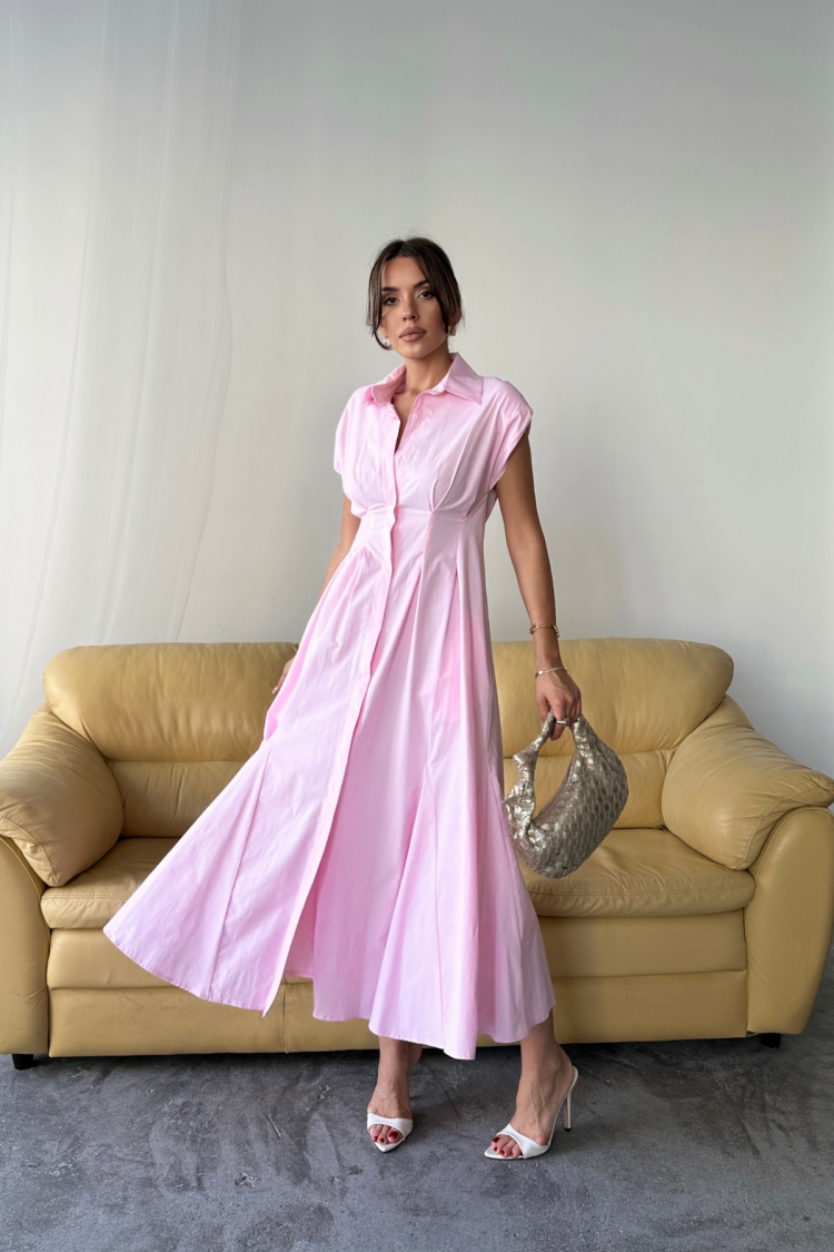 ElegantMidi Shirt Dress With Cap Sleeves