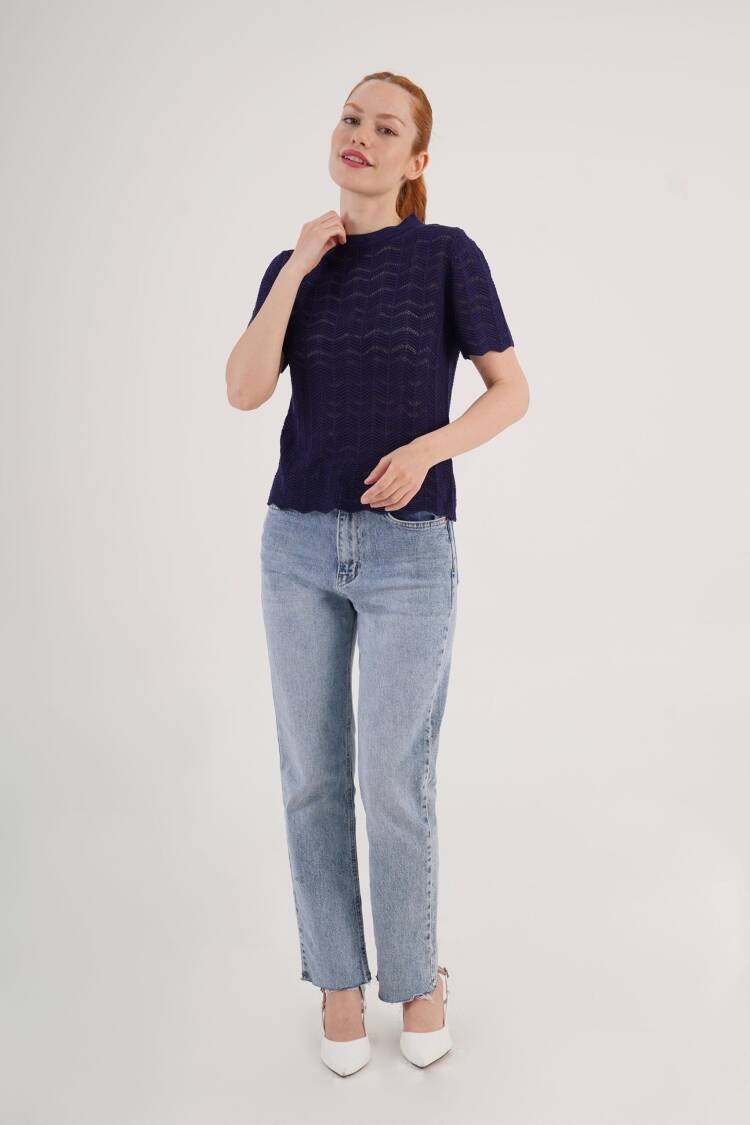 Blouse With Herringbone Pattern And High Neck