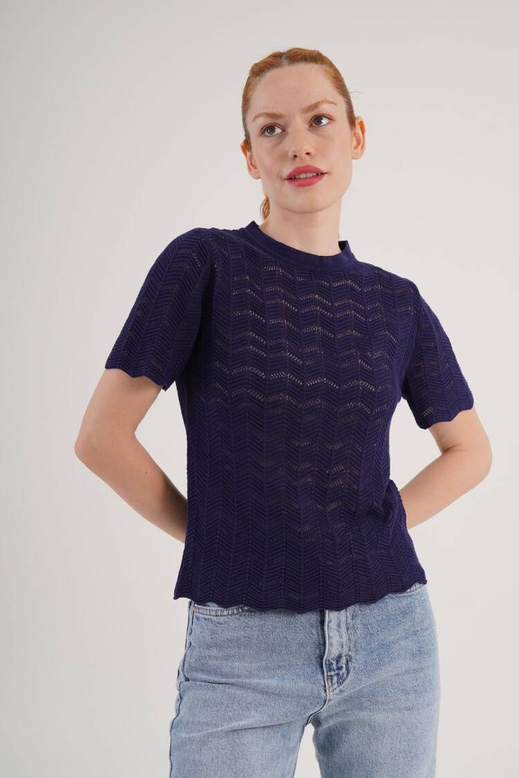 Blouse With Herringbone Pattern And High Neck - Brand: Lustrin - Women's Clothing Wholesale - Globality Store