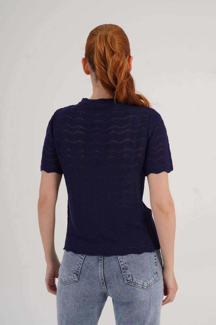 Blouse With Herringbone Pattern And High Neck