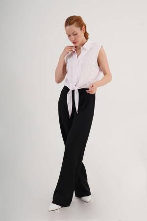 White Striped Casual Shirt With Notched Neck - Brand: Lustrin - Women's Clothing Wholesale - Globality Store