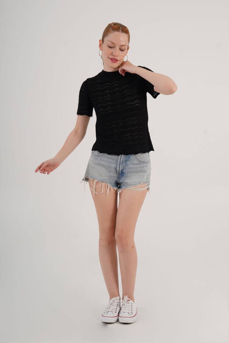 Blouse Casual Elegant High Neck Short Sleeve