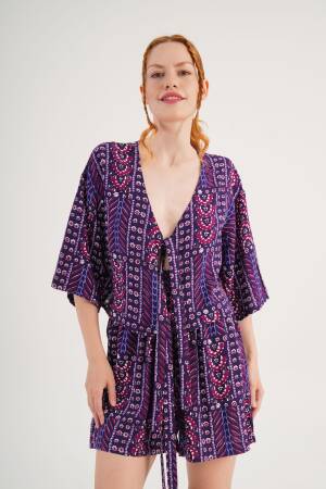 Purple Boho Casual Set With Paper Bag Shorts - Brand: Lustrin - Women's Clothing Wholesale - Globality Store