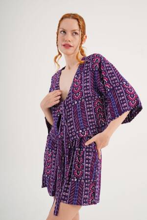 Purple Boho Casual Set With Paper Bag Shorts - Brand: Lustrin - Women's Clothing Wholesale - Globality Store