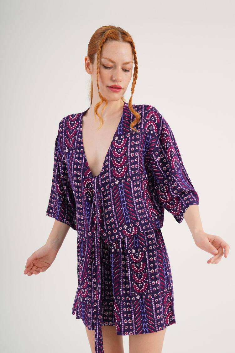 Purple Boho Casual Set With Paper Bag Shorts