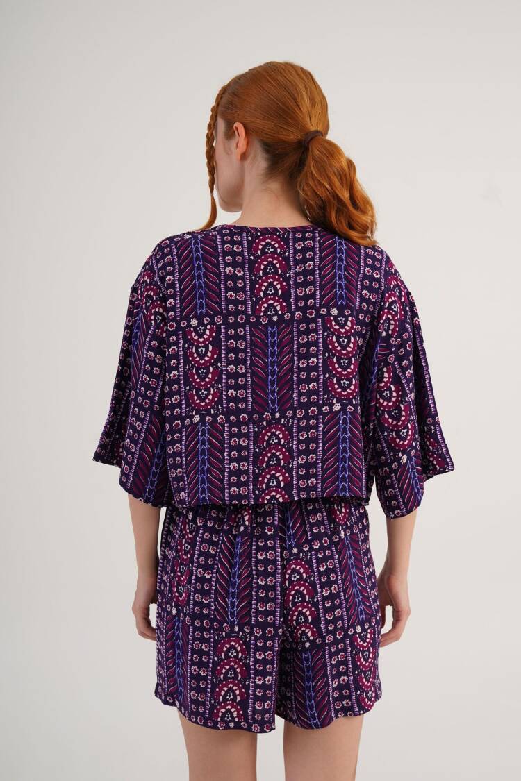Purple Boho Casual Set With Paper Bag Shorts