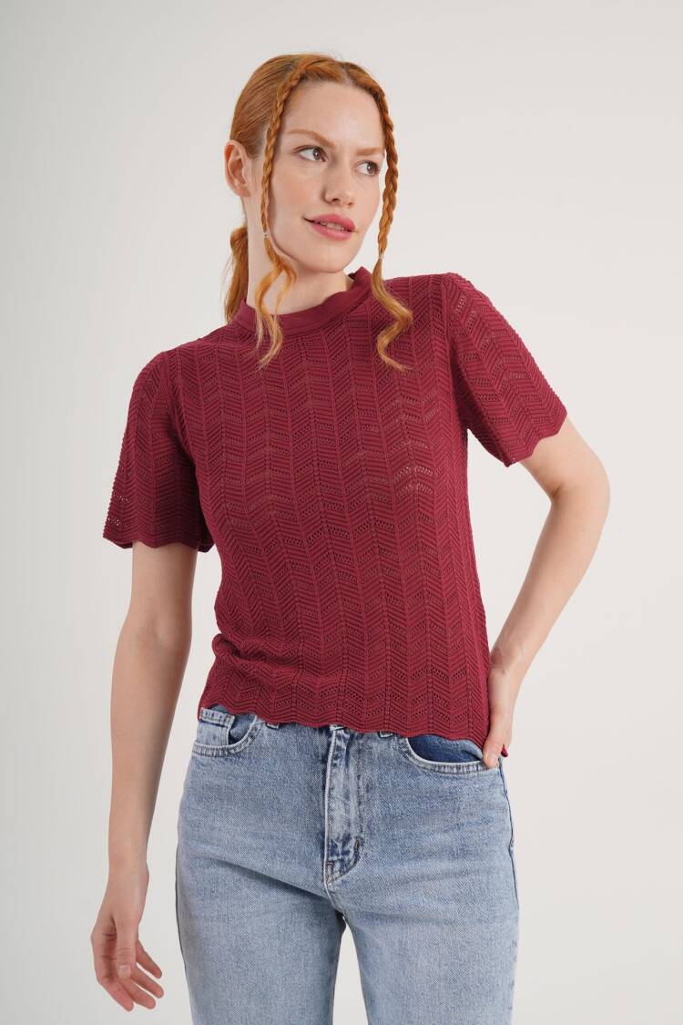 Blouse With High Neck And Short Sleeves
