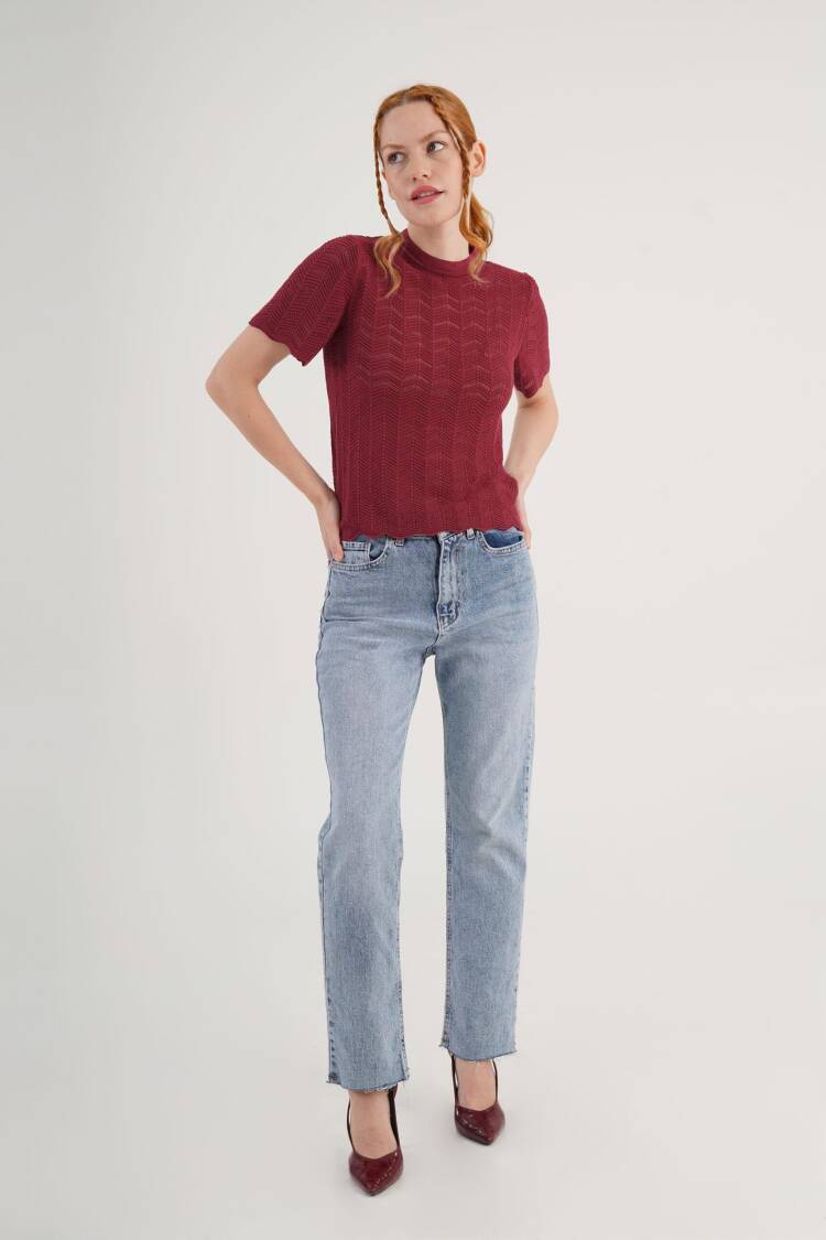 Blouse With High Neck And Short Sleeves