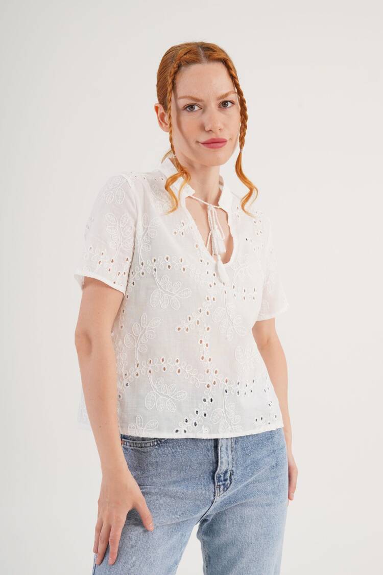 White Floral Casual Boho Blouse