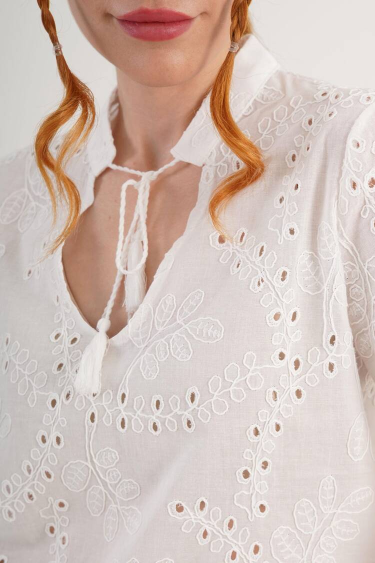 White Floral Casual Boho Blouse