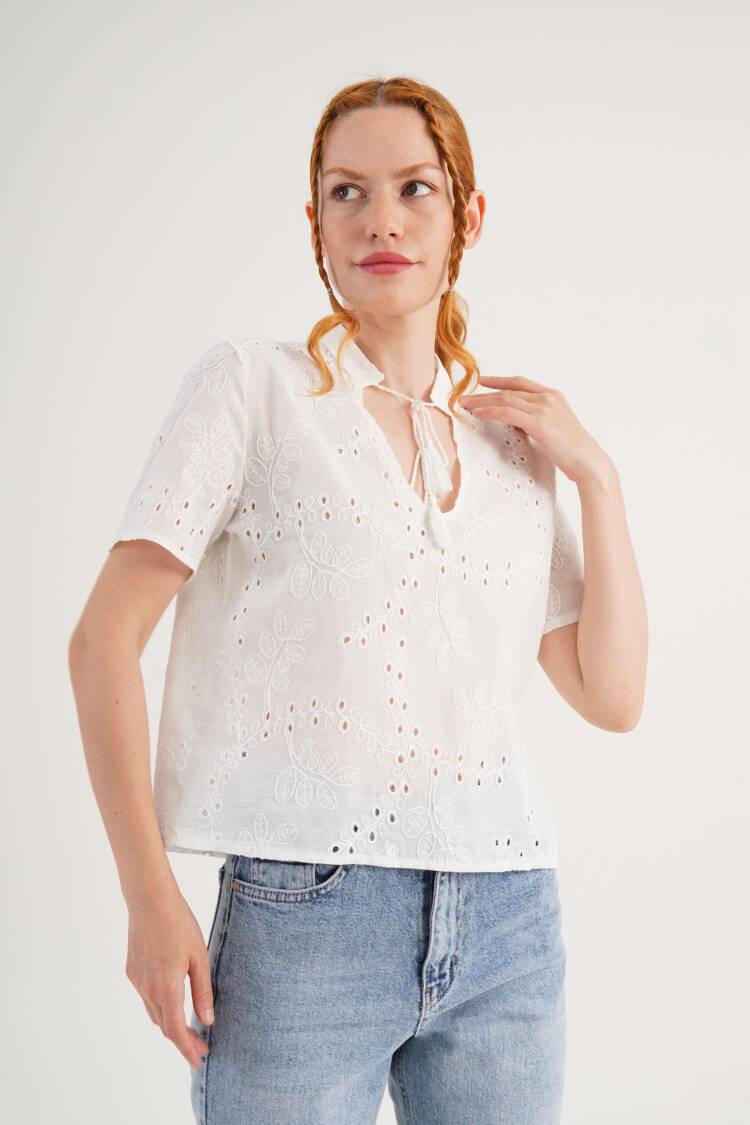 White Floral Casual Boho Blouse