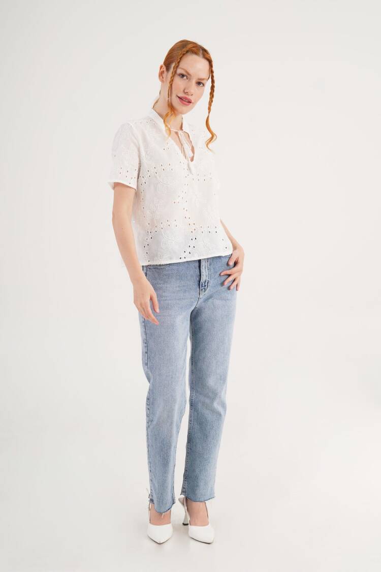 White Floral Casual Boho Blouse - Brand: Lustrin - Women's Clothing Wholesale - Globality Store
